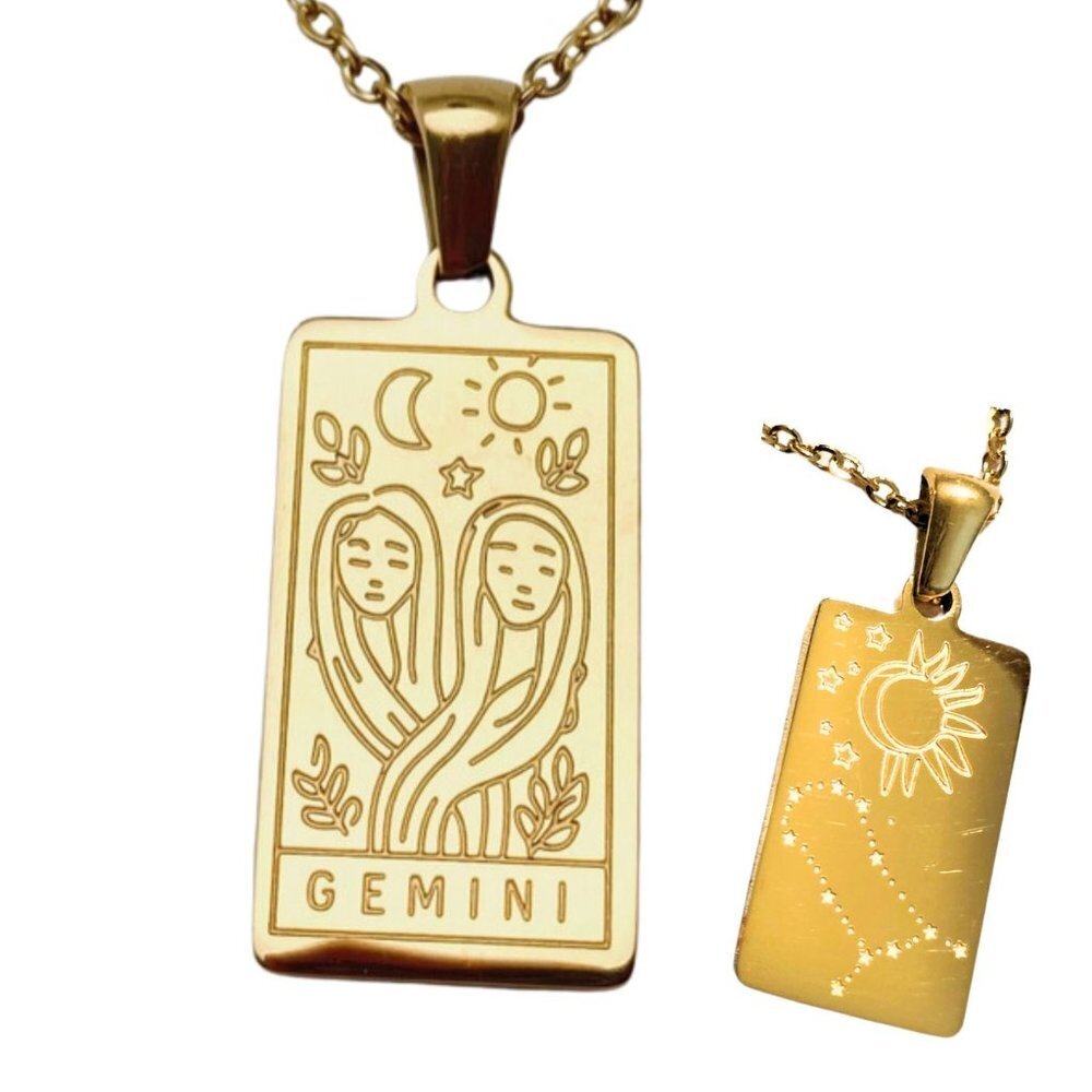 Gemini Zodiac & Constellation Stainless Steel Pendant Necklace